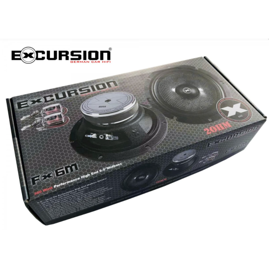 Excursion PX-6M 2 średnio-niskotonowe głośniki samochodowe (mid-woofery) SQ o średnicy 165mm - 2ohm, 120/300W, 88dB, 40-20000Hz, 2 zwrotnice LP, głębo